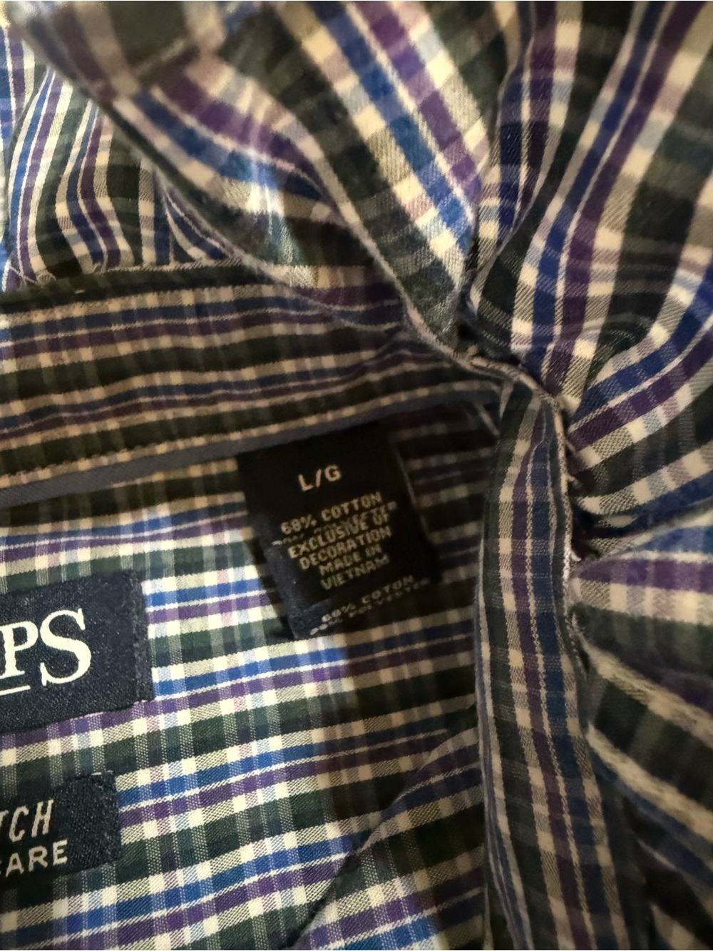 Upcycled Chaps Mens Plaid Button-Down Shirt in Blue, Purple and White - Picture 6 of 11